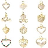 Pandahall Brass 18K Gold Plated Pendant Cubic Zirconia Pendant Heart Cross Moon Pendants with Jump Rings for DIY Permant Jewelry Making Bracelet Necklace