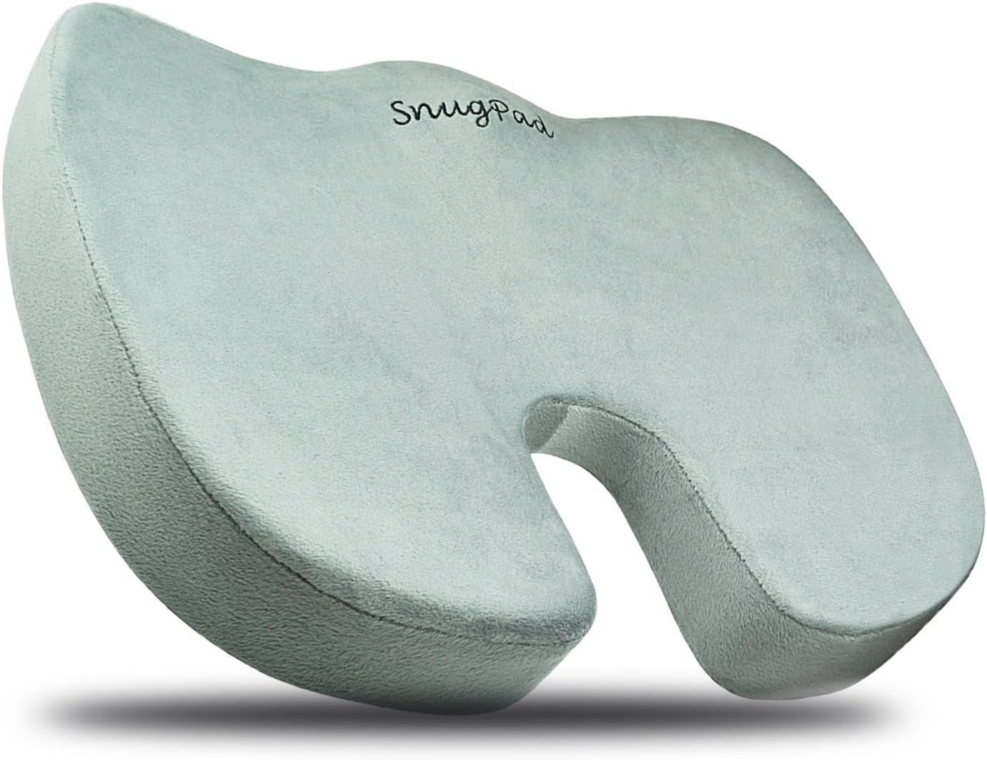 SnugPad Coccyx Orthopedic Memory Foam Cushion for Back Relief and Sciatica and Tailbone Pain-Ideal for Office Chair and Car Driver Seat Pillow, Silver, Black