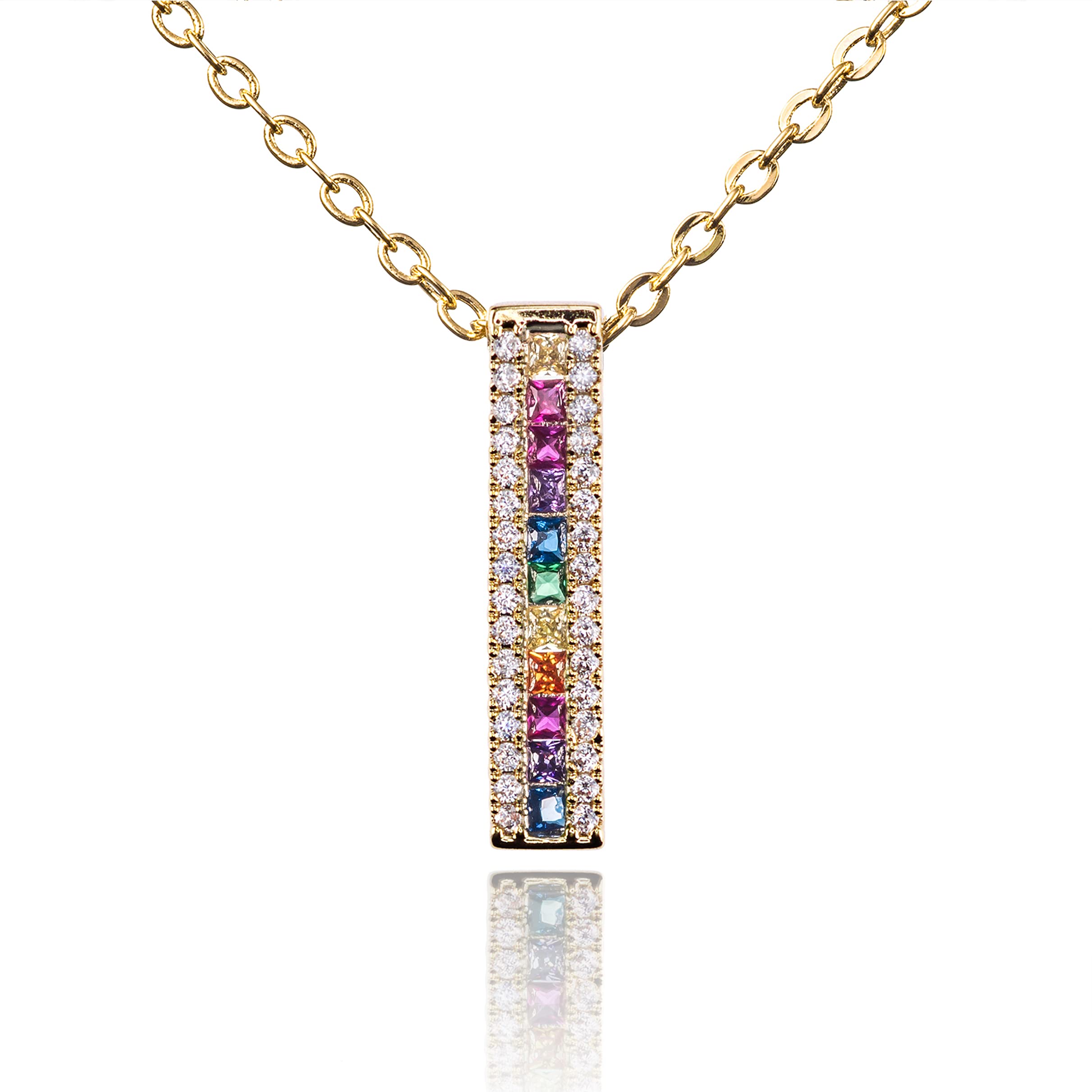 namana Gold Plated Rainbow Pendant Necklace for Women, Gold Pendant Necklace for Women with Colourful Rainbow and White Cubic Zirconia Stones. Gemstone Necklaces for Women, Jewellery Gifts for Women