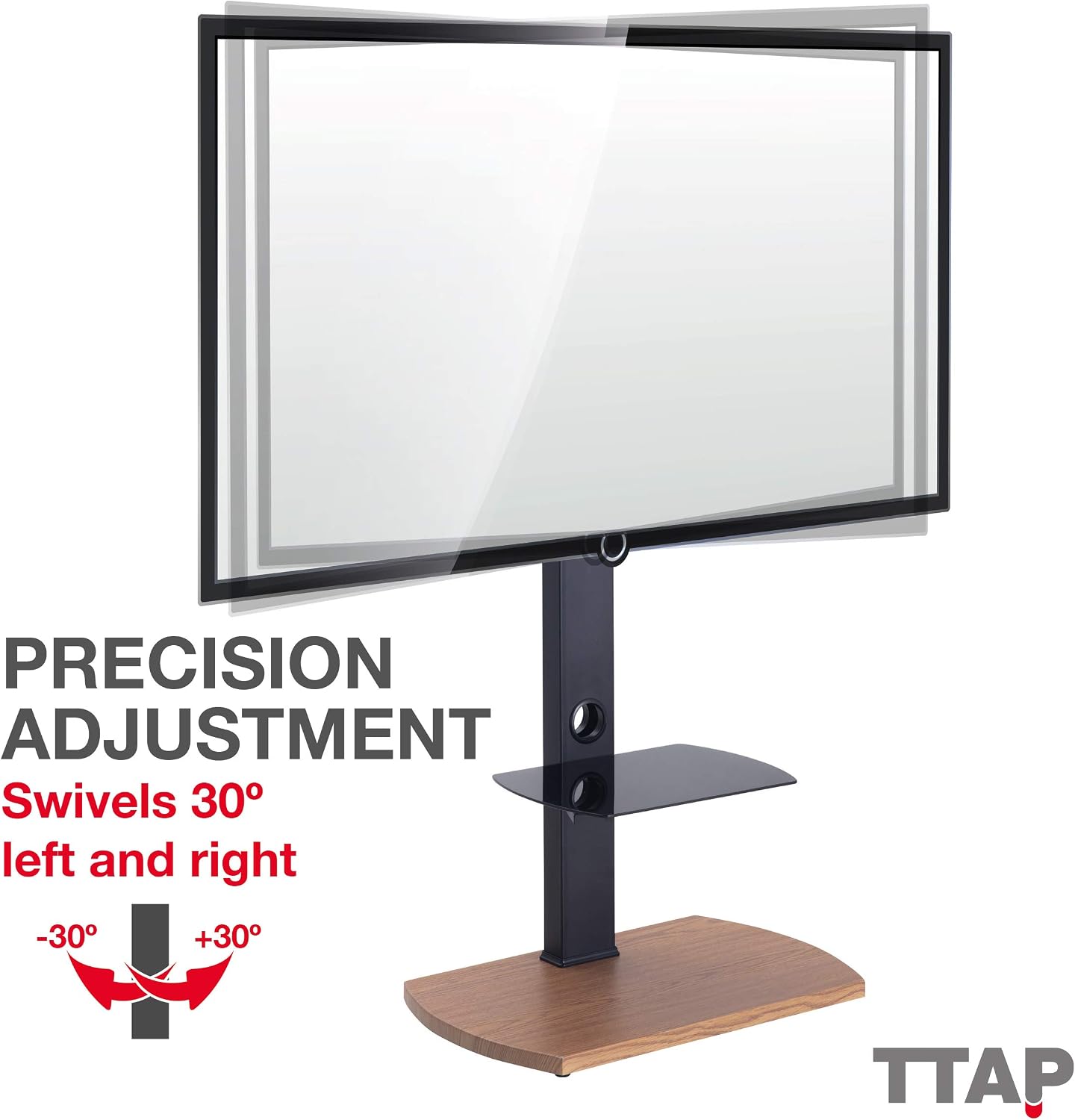 TTAP TV Stand for 32-65 Inch TV’s with Oak Base and Height Adjustable Single Glass Shelf/With Swivel and Height Adjustable Mount Bracket (OAK) - Image 4