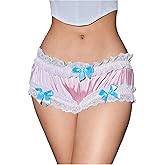 OYOANGLE Women's Satin Panties Underwear Lace Trim Silky Breathable Cute Coquette Bow Brief Panty