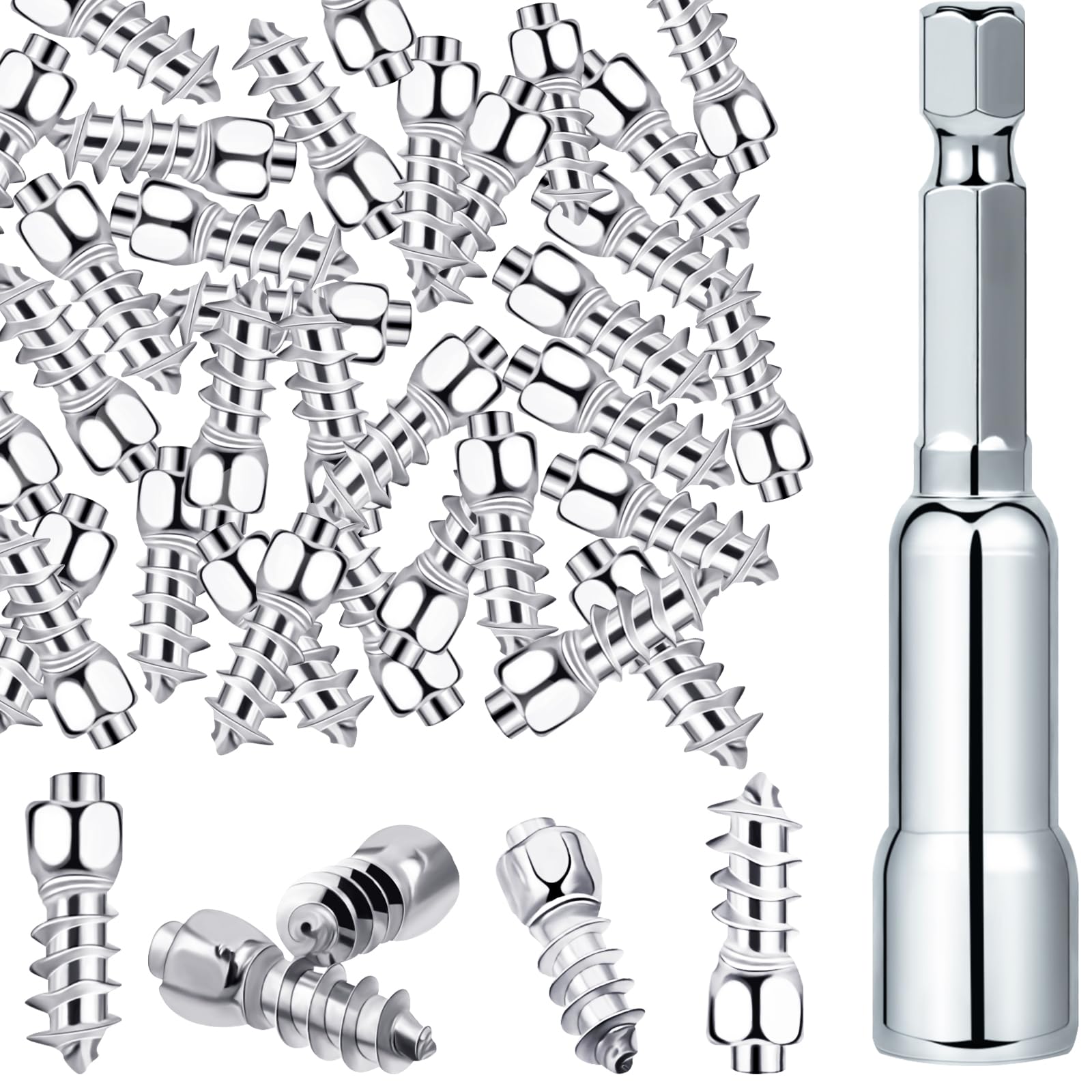 Photo 1 of Frienda 150 Pcs Snow Carbide Screw Tire Studs Wheel Tyre Snow Spike Trim Screw in Tire Studs with Installation Tool for Car Truck Bicycle Boot Motorcycle ATV Accessories (9 mm,Silver)