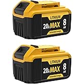 2-Packs 8000mAh Replace for Dewalt 20V Max Battery Compatible with DCB206 DCB201 DCB203 DCB207 DCB205 DCB204 Compatible with Dewalt 20V Cordless Power Tools and Chargers