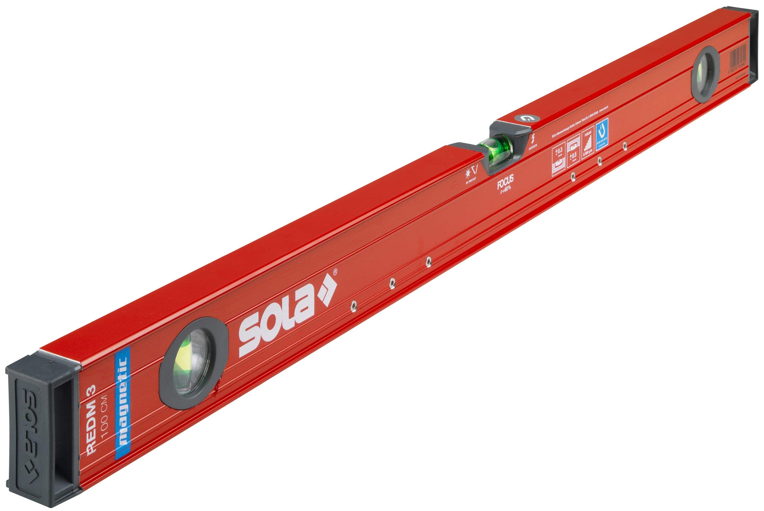 Sola 01812801 Aluminium Magnetic Spirit Level REDM Length 1000 mm Red