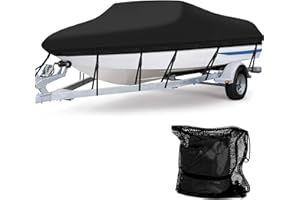 ANGLINK Heavy Duty Marine Grade Polyester Waterproof Boat Cover, All Weather Protection Bass Runabout Boat Cover Fit Fishing Boat, Pro-Style, V-Hull, TRI-Hull