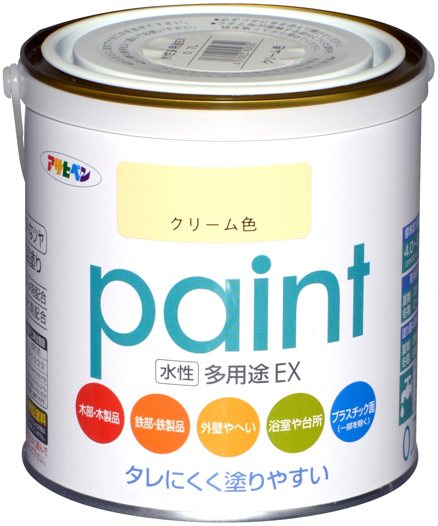 アサヒペン 塗料 ペンキ 水性多用途EX 0.7L クリーム色 水性 多用途 半ツヤ ソフトなツヤ 低臭 防カビ サビドメ剤配合 タレにくく塗りやすい シックハウス対策品 日本製商品画像