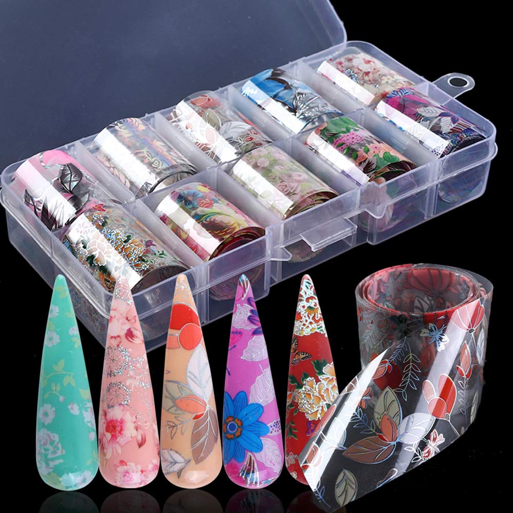 Macute Nail Foil Transfer Stickers Nail Art Supplies Foil Transfers 10 Rolls Flowers Starry Sky Nail Decals Manicure Tips Wraps Nail Art Decorations for Women Fingernails Toenails DIY Beauty Designs: Beauty