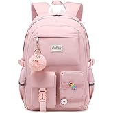 abshoo Big Student Laptop Backpack For College Women Middle High School Teen Girls Bookbag Travel Daypack (Pink)