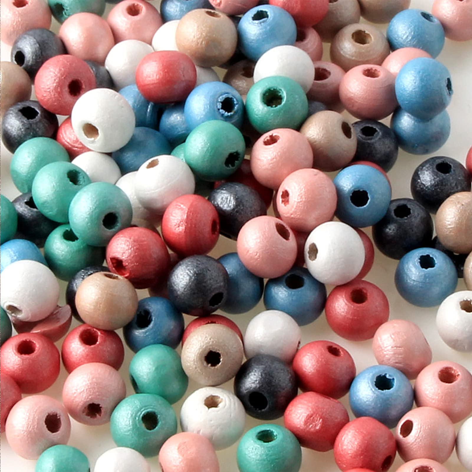 HERZWILD 1000pcs Colourful Wooden Beads - 8mm Pearl Colour Pack for DIY Jewellery Making