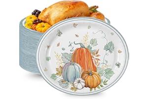 LINHAXM Thanksgiving Pumpkin Plates Large 9" X 11" Fall Heavy Duty Disposable Paper Plates for Holiday Thanksgiving Theme Dinner Party Decoration, 25PCS