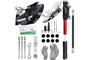 DERERSTE Bicycle Tire Repair Tool Kit & Bicycle Tire Pump, Home Bike Tool Portable Patches Fixes, Inflator, Maintenance for Camping Travel Essentials Tool Bag