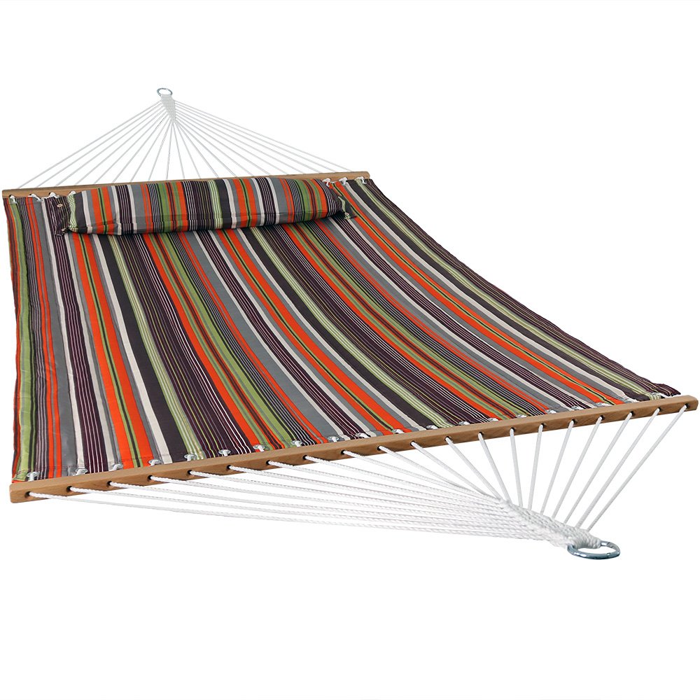 Sunnydaze Quilted Fabric Hammock Two Person with Spreader Bars Heavy Duty 450 Pound Capacity, Canyon Sunset