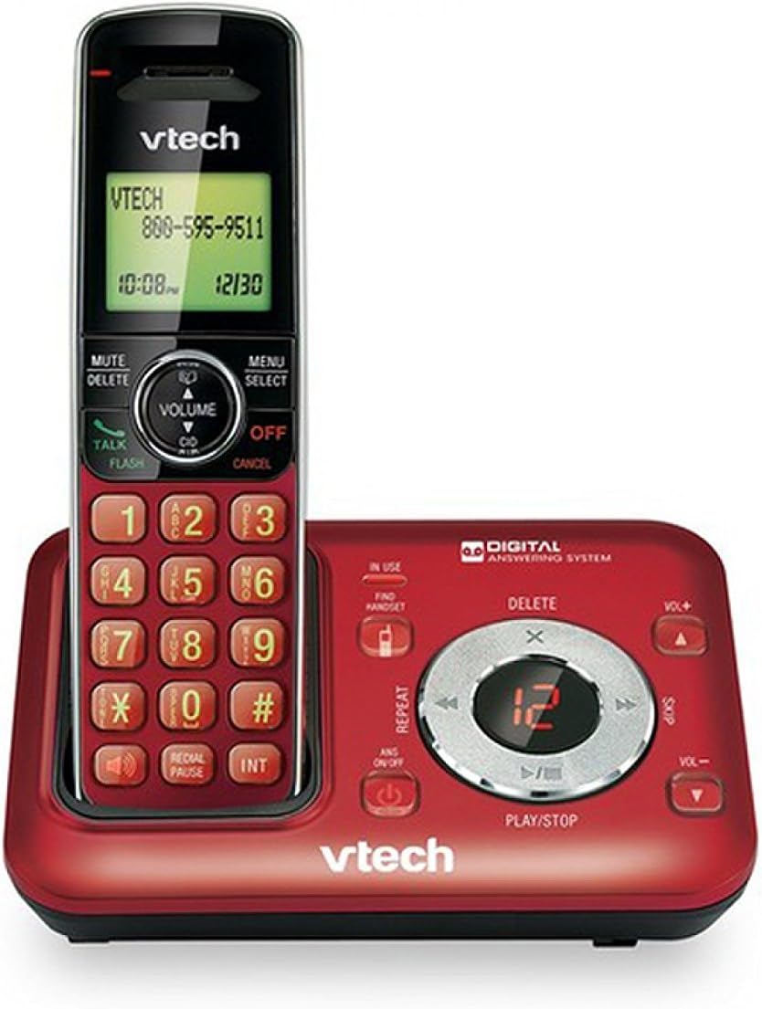 VTech CS6429-16 DECT 6.0 Expandable Cordless Phone with Answering System and Caller ID, 1 Handset, Red: Electronics