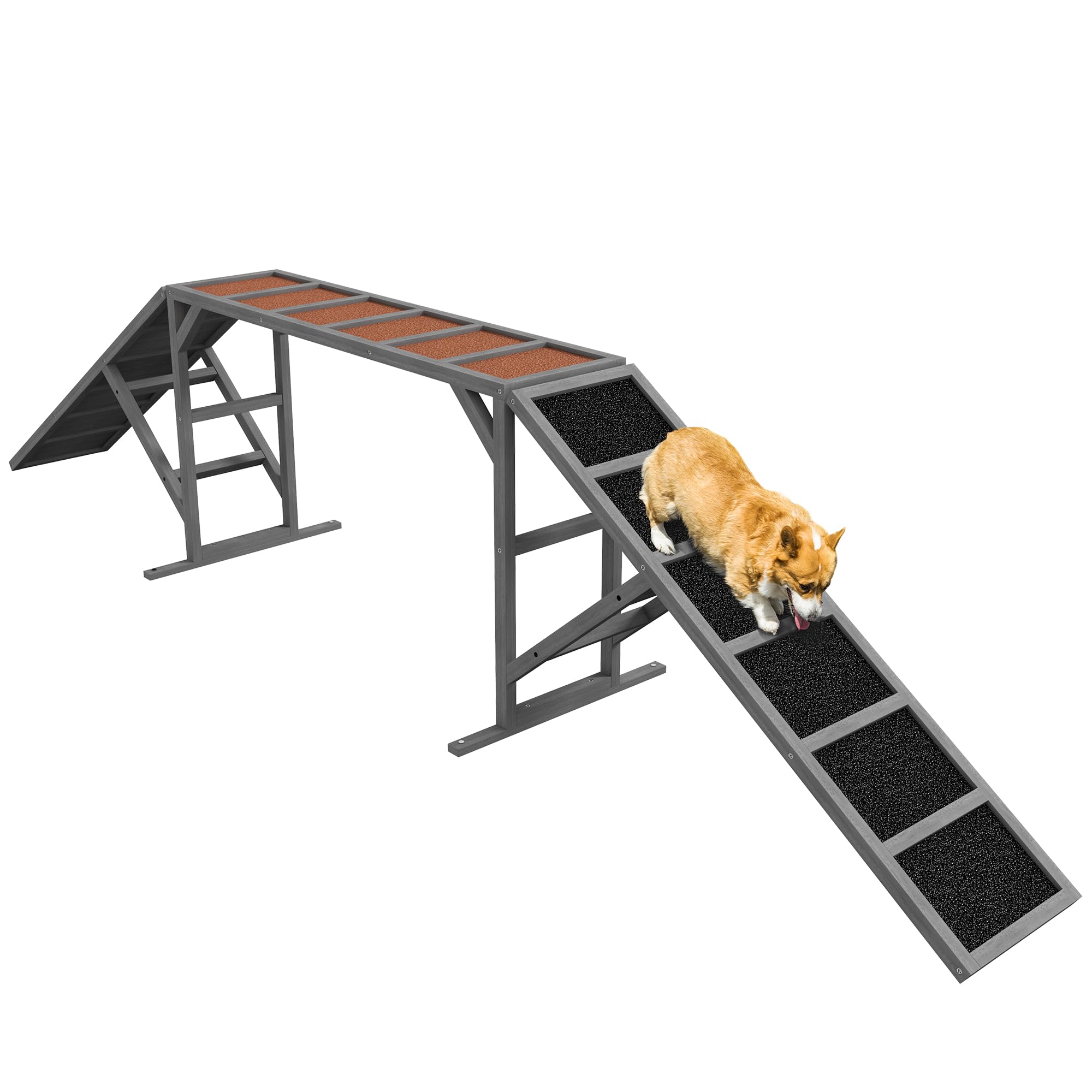 Photo 1 of **MISSING PIECES. SELLING FOR PARTS AS PARTIAL SET **PawHut Wooden Dog Agility Equipment, Dog Playground Ramp with Safety Bar, Non-Slip Surface, Dog Obstacle Course for Park, Backyard, Walk and Pause Training, Gray