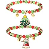 Mikovivi 2pcs Christmas Charm Bracelet, Adjustable Holiday Bracelets Delicate Christmas Jewelry for Women
