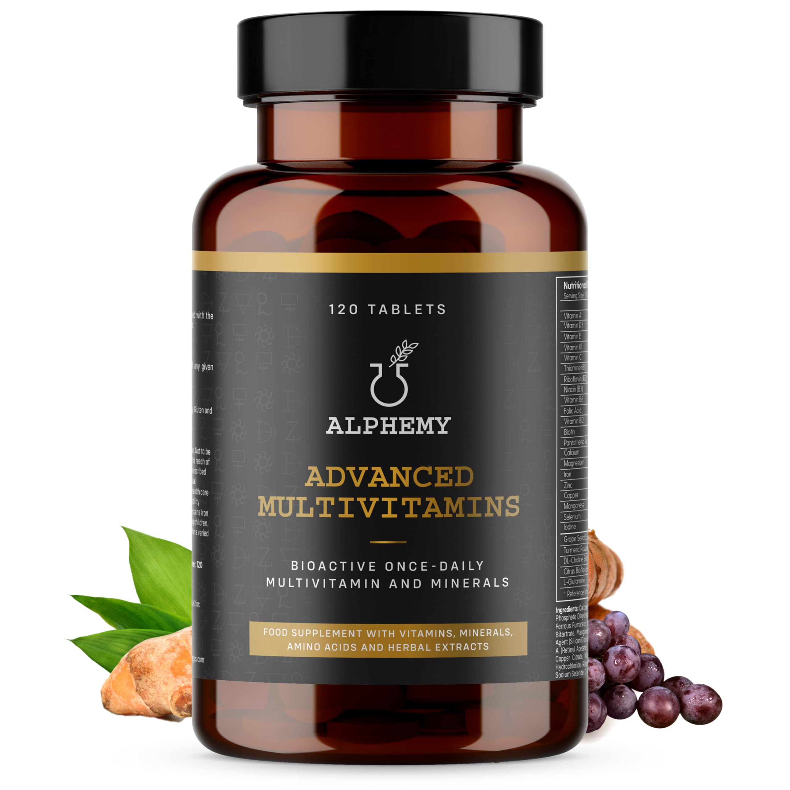 Advanced Multivitamin & Minerals | 120 Tablets / 4 Month Supply | 26 A-Z High Strength Bioactive Vitamins, Minerals, Antioxidants & Herbal Extracts. Daily Supplement for Men & Women. UK Made Alphemy