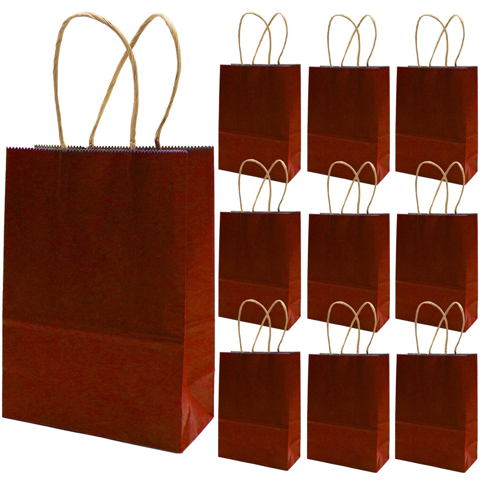 12 pcs Small Gift Bags with Handles, Party Bags, Kraft Paper Bags for Party, Birthday, Wedding, Christmas and New Year, 15 x 8 x 21cm, Dark Red