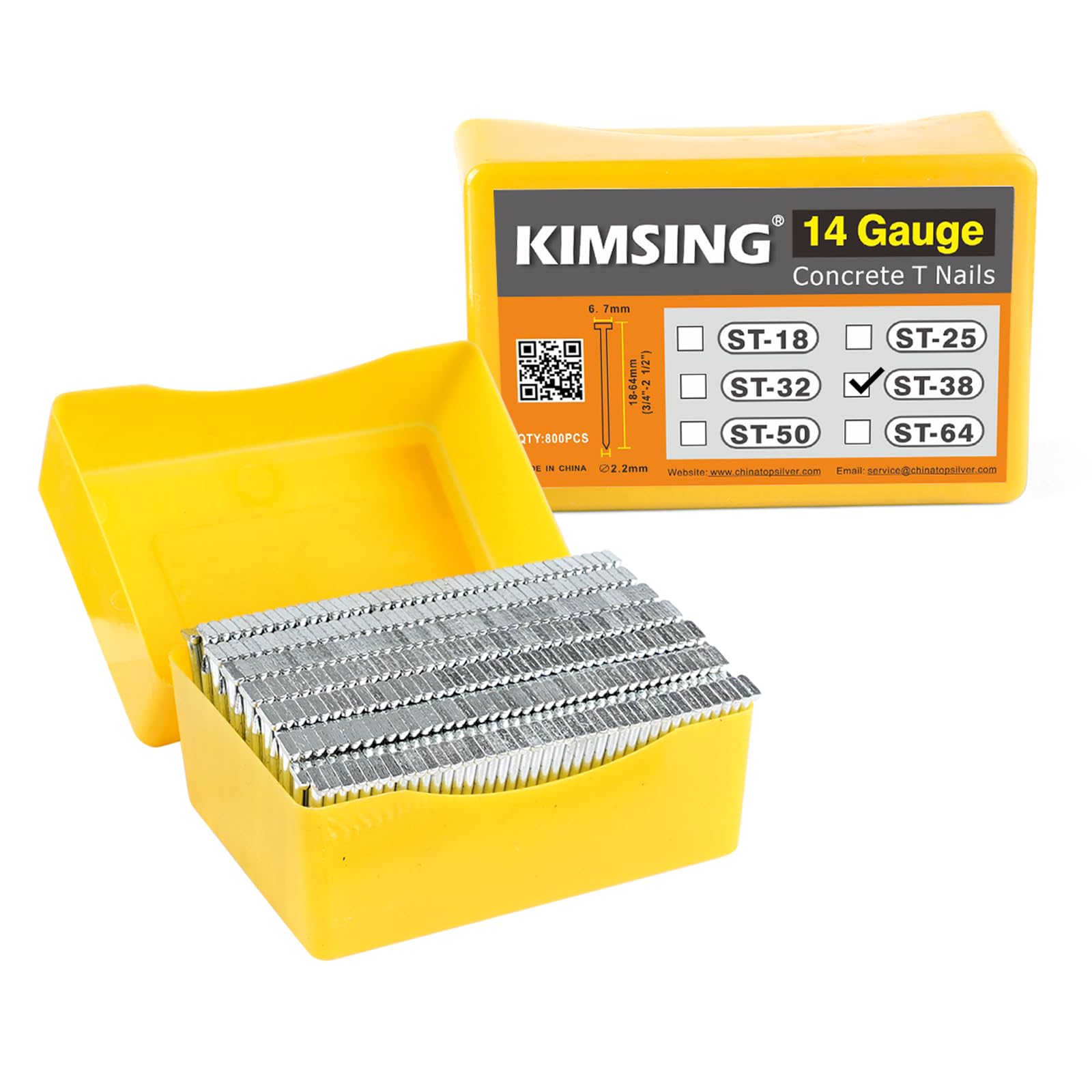 KIMSING 14 Gauge 38mm Hardened Galvanized Finish Nails, 800 PCS/Box, Concrete T-Nails, for Heavy Duty Concrete, Woodworking Nailing, Masonry