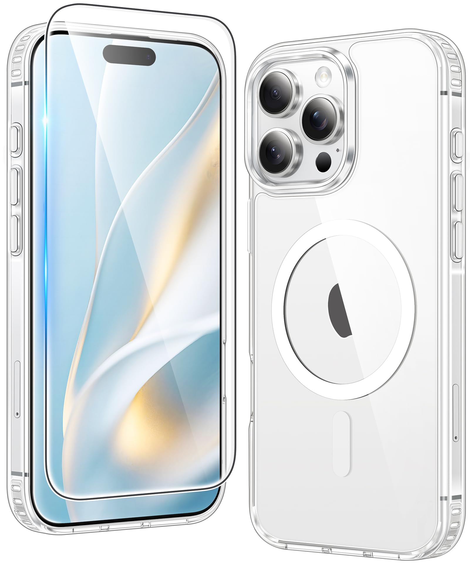 FNTCASE for iPhone 16 Pro Case: iPhone 16 Pro Phone Clear Case Magnetic Military Grade Drop Protection Anti Yellowing Cell Phone Cover - Rugged Shockproof Protective Bumper Transparent Cases(Clear)