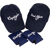Captain Hat &amp; First Mate | Matching Skipper Boating Baseball Caps &amp; Beer Holders Navy