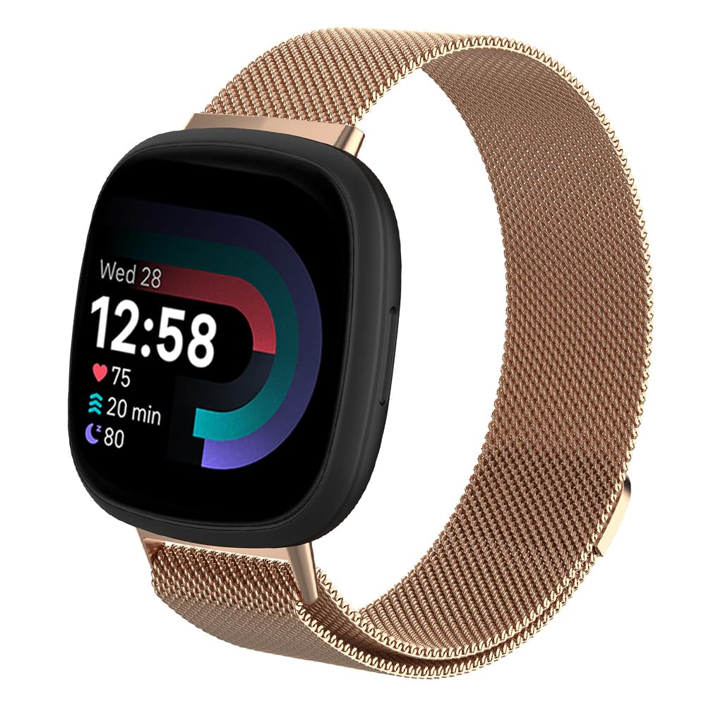 Moydolo Compatible with Fitbit Versa 3 Versa 4 Bands Women Men, Stainless Steel Metal Adjustable Magnetic Lock Loop Replacement Mesh Straps for Fitbit Sense/Sense 2/Versa 3/Versa 4