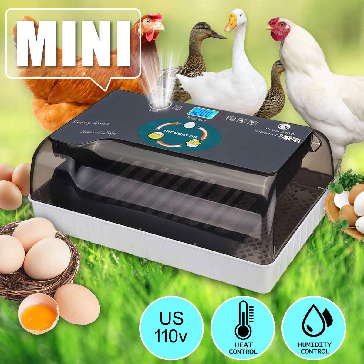 Upgraded Egg Incubator Automatic Incubator YZmoffer Digital Fully Automatic 12 Eggs Incubator for Chicken Eggs, Poultry Hatcher for Chickens Ducks Goose Birds (Black-12eggs)