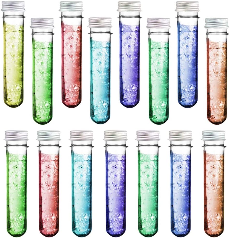 KINDPMA 15pcs 40ml Plastic Test Tubes with Screw Caps Transparent Test Tubes + 30pcs Organza Drawstring Bags Jewelry Pouches Wedding for Beads Candy Storage and Wedding Party Decoration