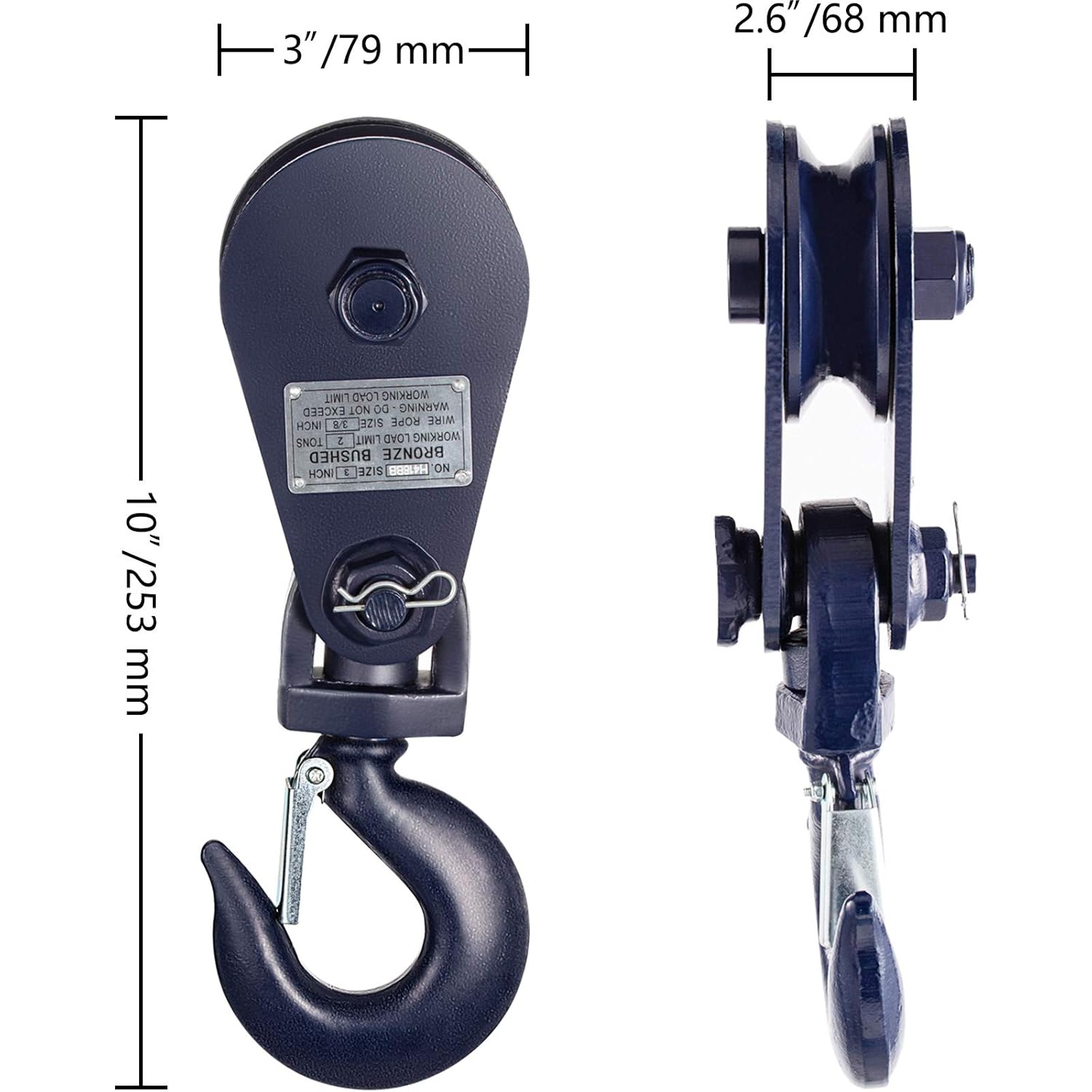 VEVOR 2ton Snatch Block with Hook, 4400 lbs Capacity Snatch Rigging Blocks, 3'' Single Sheave Block with Swivel Hook and Latch, Heavy Duty Fitting 3/8'' Wire Rope for Wrecker, Roll Back, Recovery: Industrial & Scientific