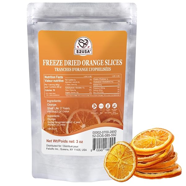 52USA FREEZE DRIED ORANGE SLICES, 3OZ (85G), DEHYDRATED...