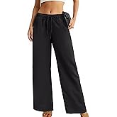 TESANCCO Womens Wide Leg Palazzo Pants Dressy Casual Lounge Pant Summer Travel Drawstring Elastic Waist Trouser with Pockets