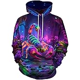 DUOLIFU Mens Womens 3D Psychedelic Scorpion Printed Graphic Hoodies Novelty Galaxy Animal Pullover Hooded Sweatshirts