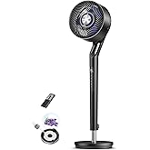 DREO Standing Fan for Bedroom,120&deg;+100&deg; Oscillating Fan, Quiet Pedestal Fan | 96ft, 9 Speeds, 3 Modes, 37-42" Adjustable Height, 8H Timer, DC Motor Quiet Fan, Omni-Directional, Remote, Black