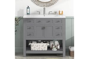 LUMISOL 36" Bathroom Vanity with Sink, Bathroom Storage Cabinet with Soft Closing Doors and 6 Dovetail Drawers, Modern Bathroom Vanity with Undermount Sink, Gray