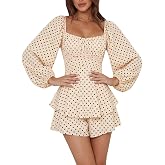 LYANER Women's Lantern Long Sleeve Jumpsuit | Ruffle Layer Tie Knot Casual Mini Short Romper