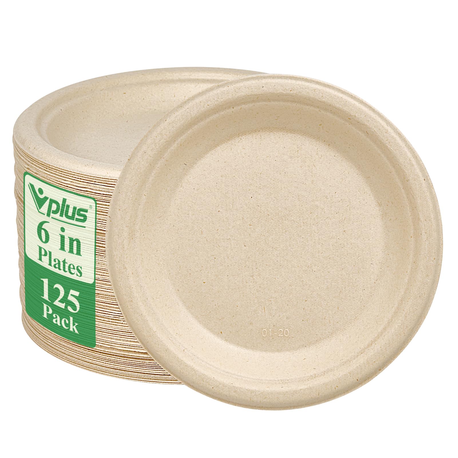 Photo 1 of Vplus 125 Pack 6 inch Paper Plates 100% Compostable, Heavy-Duty Disposable Paper Plates Bagasse Natural Biodegradable Eco-Friendly Sugarcane(Nature)