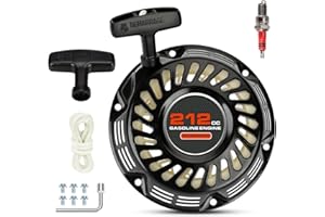 FVRITO Pull Start Assembly Recoil Starter Compatible with Predator 212 Non Hemi Coleman Mini Bike CT200U CT200U-EX BT200X KT196 Go Kart 196cc GX160 GX200 Clone Engine Lawn Mower Parts with Spark Plug