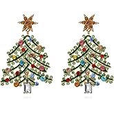 Christmas Tree Earrings for Women Girls Colorful Crystal Drop Earrings XMas Rhinestone Decoration Holiday Party Jewelry Gifts