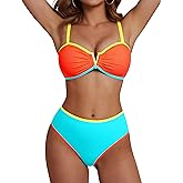 Blooming Jelly High Waisted Bikini Sets for Women Swimsuits Two Piece Bathing Suit Colorblock Sweetheart Neck Swimwear 2025