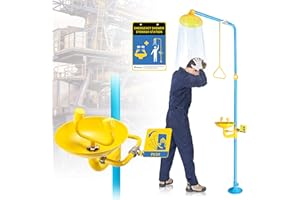 Frifreego Emergency Shower Eye Wash Station Combination Eyewash Shower Station Eye Wahing Device Safety Shower System, 304 Stainless Steel with Colorful Coating, Include a Eyewash Station Sign