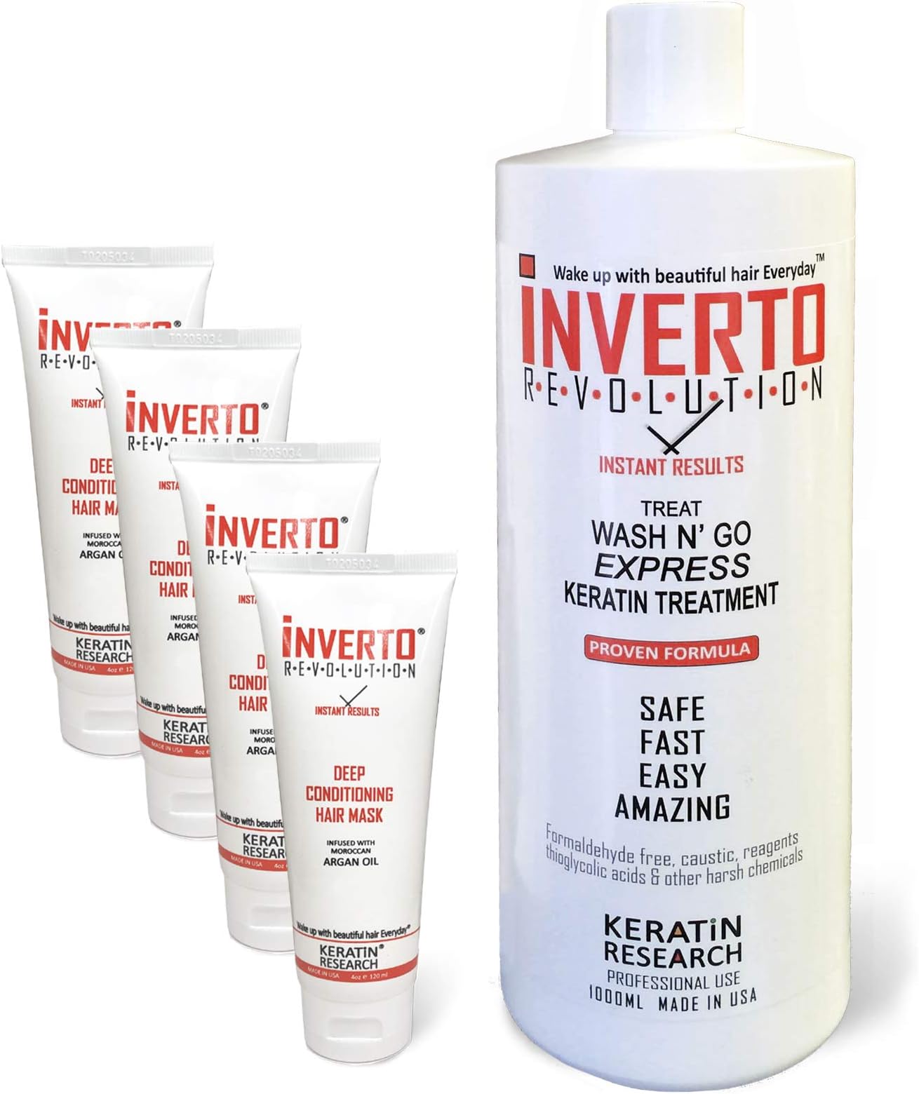 INVERTO Brazilian Keratin Hair Treatment Formaldehyde Free 1000ml with 5x 120ml Deep Moisturizing Mask Instant Results