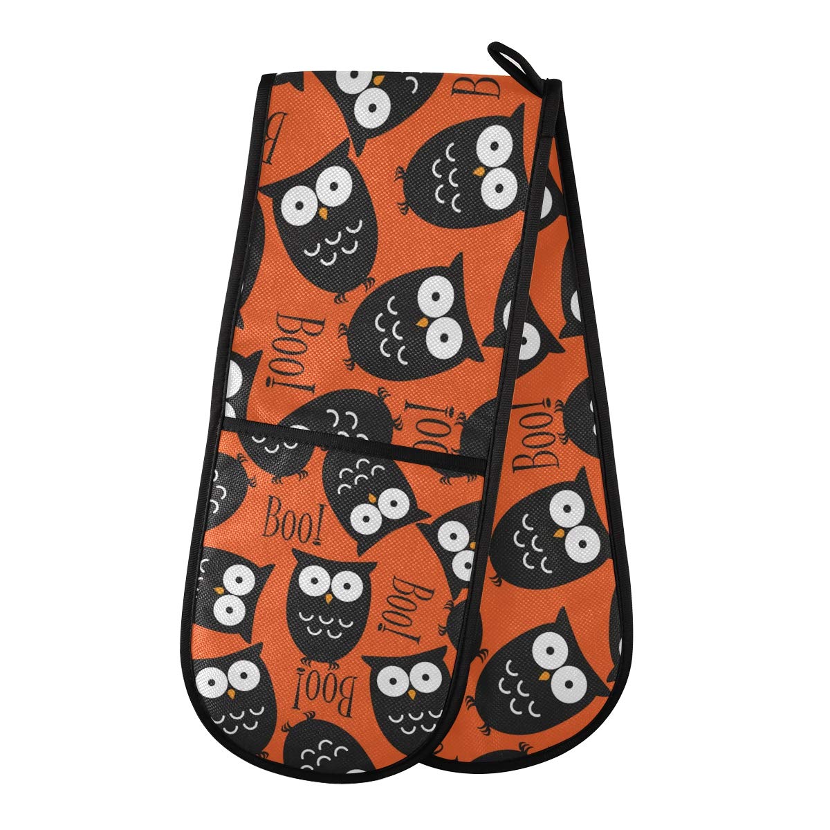ZZXXB Halloween Owl Boo Double Oven Mitt Heat Resistant Non-Slip Kitchen Gloves Extra Long 7" x 35" for Cooking Baking Barbecue Grilling