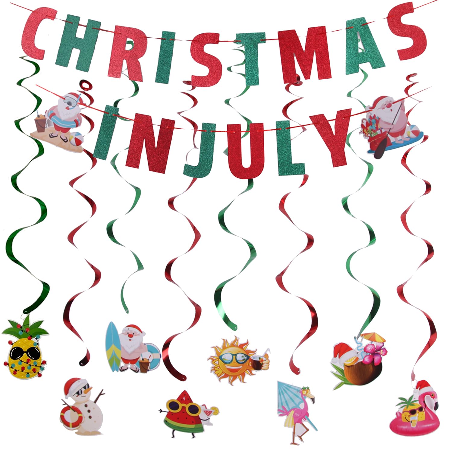 MAGQOO Gold Glitter Christmas In July Banner Garland Photo Props July Tropical Chrismtas Party Decor