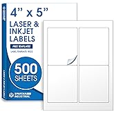 4" X 5" Matte White Printable Labels for Inkjet and Laser Printers - 500 Sheets, 2000 Custom Stickers for Shipping Labels, Address Stickers, Organization - Spartan Industrial Template R022