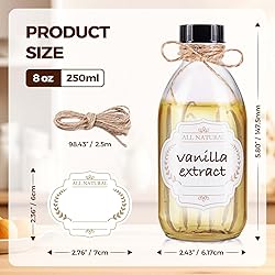 8oz Clear Glass Bottle with Lids, 3 Pack Round