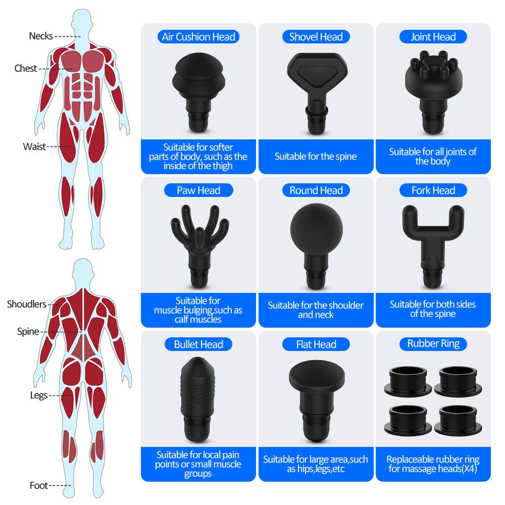 Paipule Massage Gun,Deep Tissue Percussion Muscle Massager,20 Speed Cordless Handheld Massage Gun for Athletes Quiet Massager Muscle Deep Relaxation Massage Machine with 8 Massage Heads(Black)