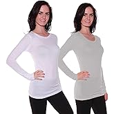 Active Basic Athletic Fitted Plain Long Sleeves Round Crew Neck T Shirt Top - White/Ht Grey - Medium
