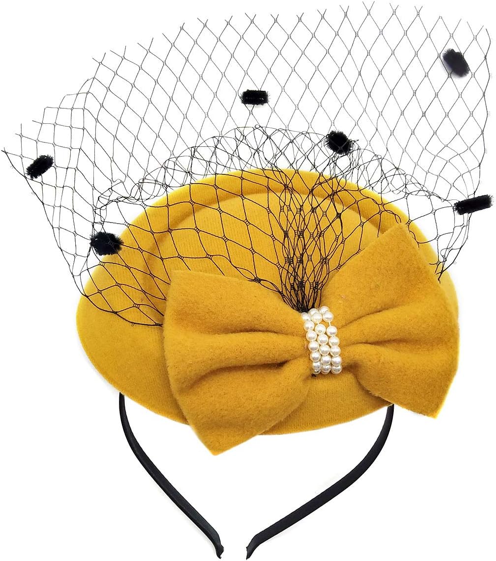 Biruil Fascinator Hats for Women Pillbox Hat Veil Headband Clip for Tea Party Headwear
