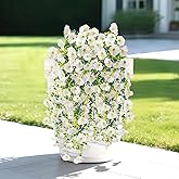 Artificial Flowers for Outdoors Decoration, 4Pcs Fake Hanging Flowers Morning Glory UV & Fading Resistant, Artificial Faux Plants Deocr for Home Porch Patio Balcony Planter Yard Garden Farmhouse