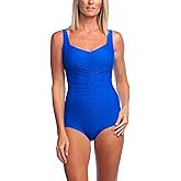 Maxine of Hollywood Womens Tricot Shirred Front Girl Leg One Piece Swimsuit