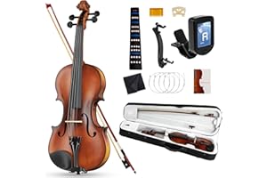 FESLEY P Violin 4/4, Solid Wood Violin, Antique Matte Finish, full size violin for Beginners with Hard Case, Fingerboard Sticker, Bow, Rosin, Bridge, and Polishing Cloth